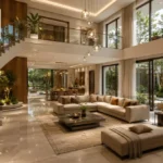 Modern Flat Interiors with Luxury Living Room Design and Elegant Home Interiors by D'Exito.