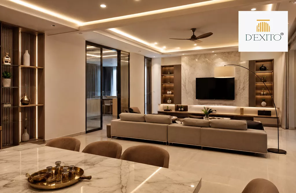 Luxury turnkey interiors in Hyderabad with modern living and dining design