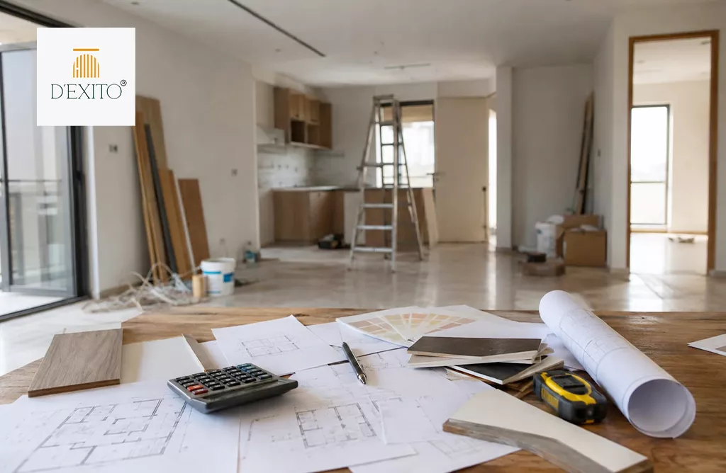 Flat interior design project in Hyderabad with material samples.
